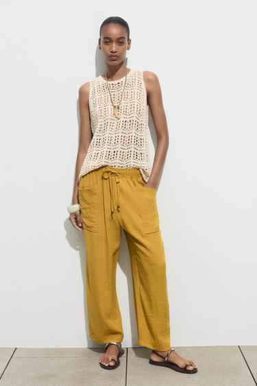 RUSTIC TROUSERS WITH ELASTIC WAIST - Curry by Zara - Image 0
