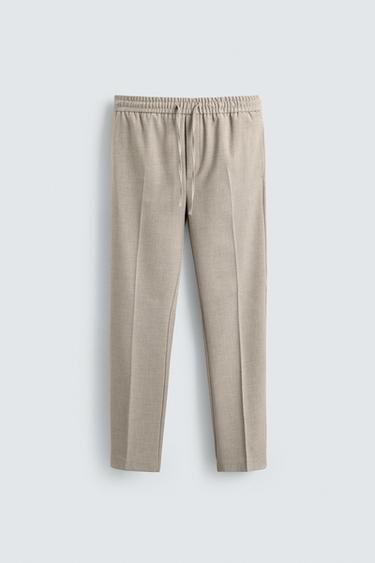 Zara JOGGER WAIST STRETCH PANTS - Beige marl