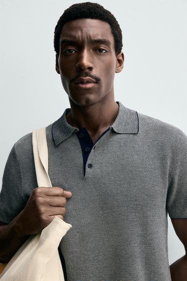 POLO EN MAILLE REGULAR FIT À CONTRASTE - Écru / Bleu de Zara