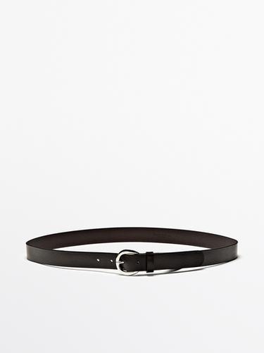Zara Nappa leather belt with round buckle - Brown