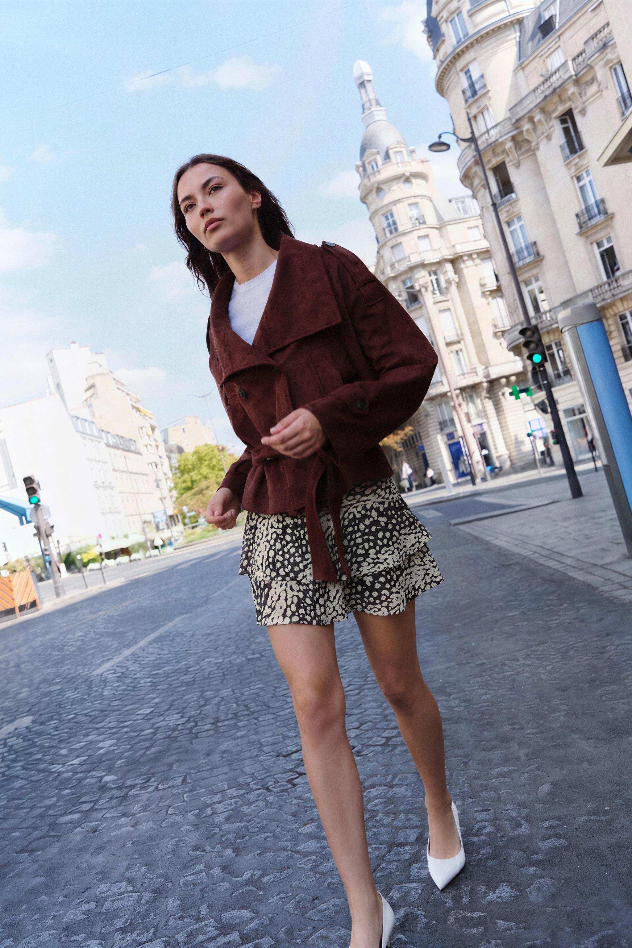 Женские юбки Zara ANIMAL PRINT RUFFLED SKORT — фото 2