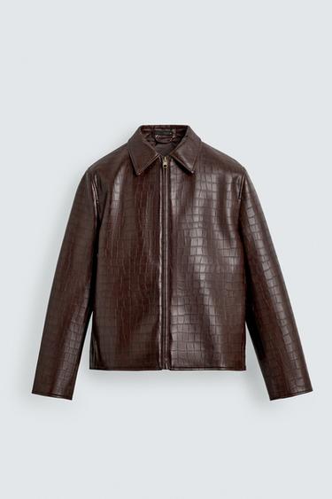 BLOUSON EN MATIÈRE SYNTHÈTIQUE GRAVÉ - Marron de Zara
