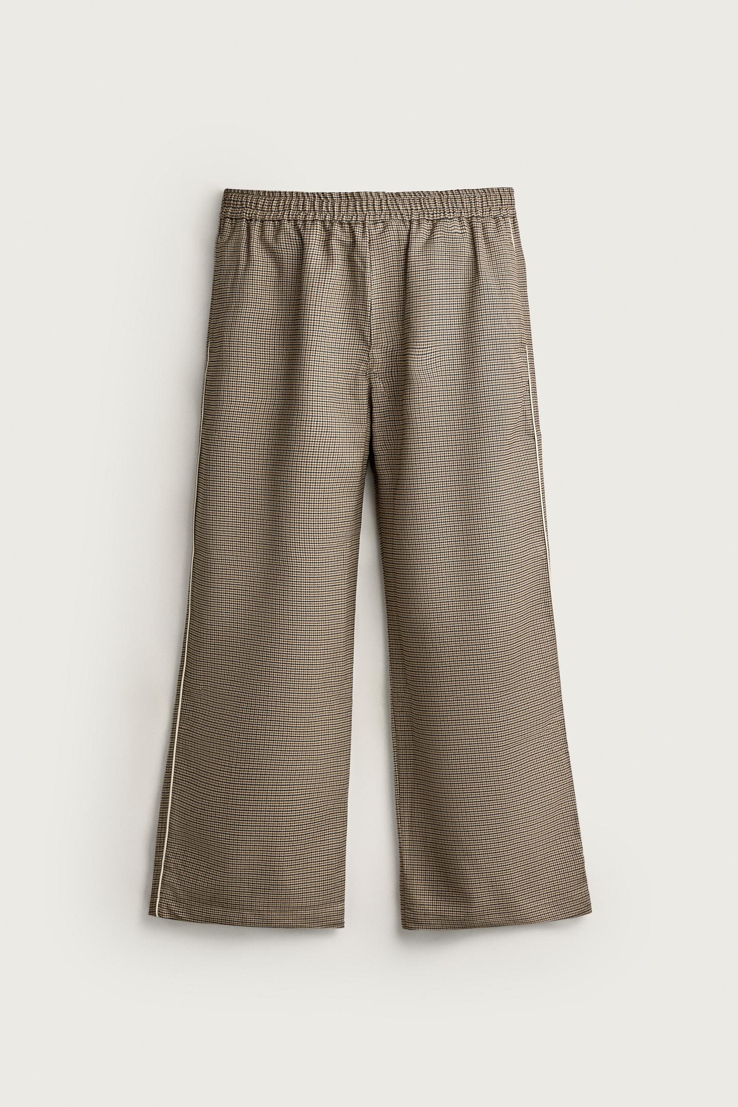 Мужские брюки Zara Contrast Houndstooth Relaxed-Fit, цвет: Бежевый — фото 6