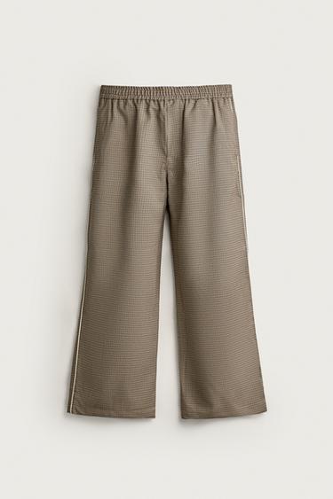 CONTRAST HOUNDSTOOTH RELAXED-FIT PANTS — Beige 1