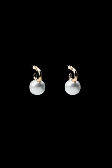 FAUX PEARL HOOP EARRINGS - Multicoloured by Zara