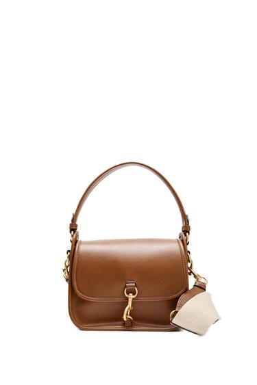 Zara CLOSURE DETAIL CROSSBODY BAG - Dark tan
