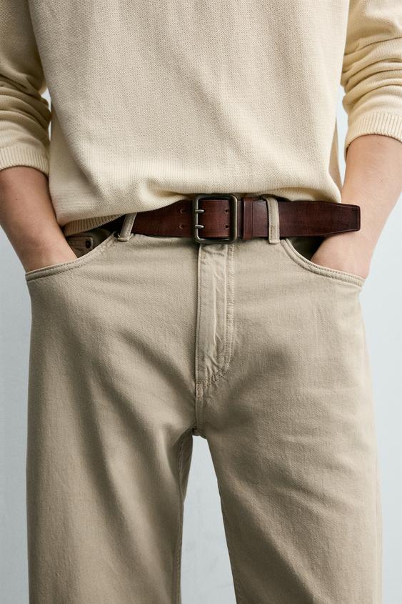 VINTAGE EFFECT LEATHER BELT - Brown de Zara - Imagen 0