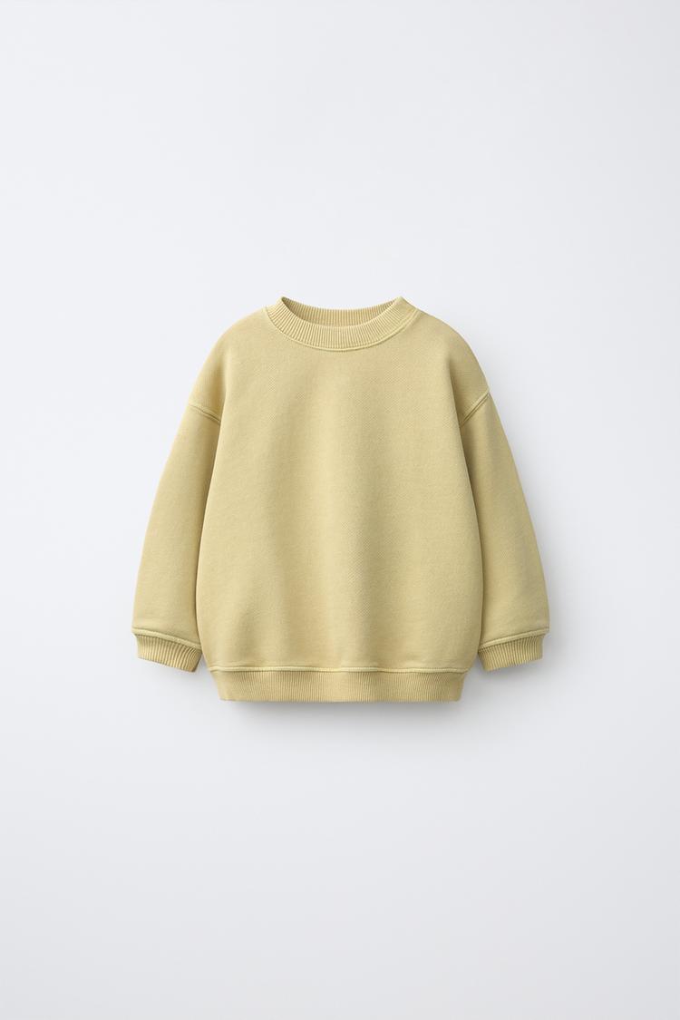GARMENT-DYED SOLID SWEATSHIRT — Khaki