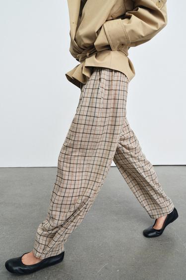 CHECK TROUSERS ZW COLLECTION - Beige by Zara
