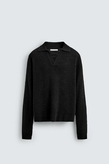GEOMETRIC TEXTURED KNIT POLO SHIRT - Black by Zara - Image 0