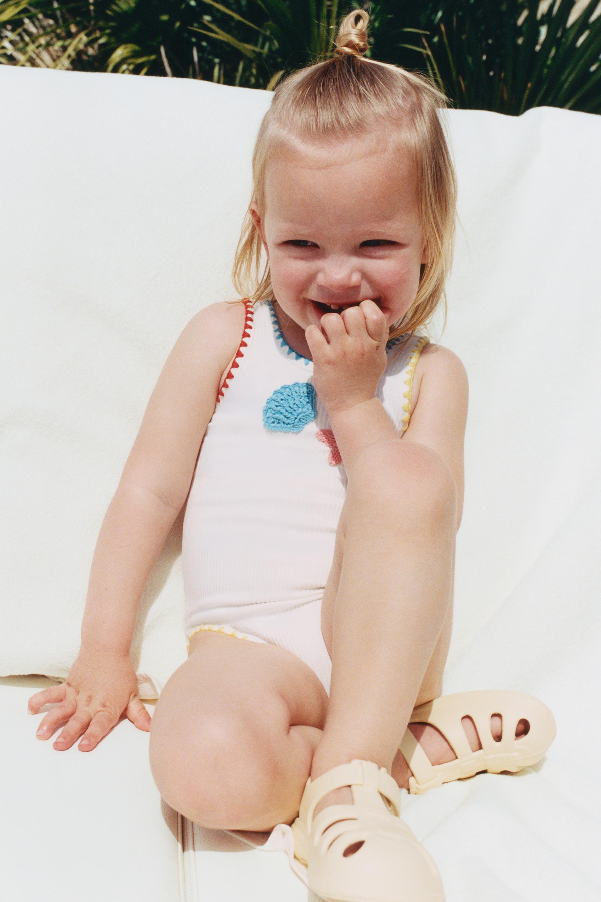 2-6 YEARS / RIBBED CROCHET SWIMSUIT — White