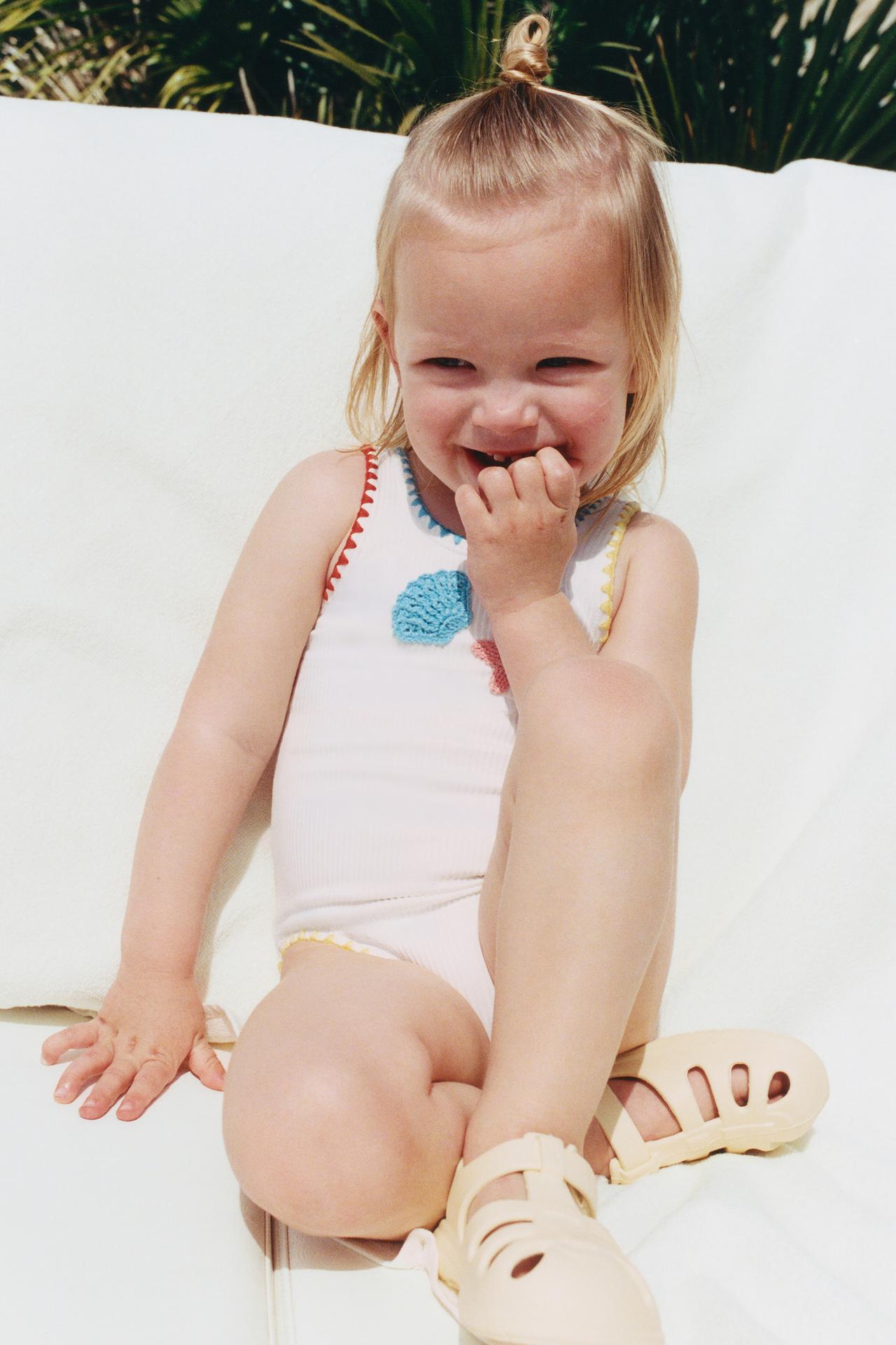 2-6 YEARS / RIBBED CROCHET SWIMSUIT — White