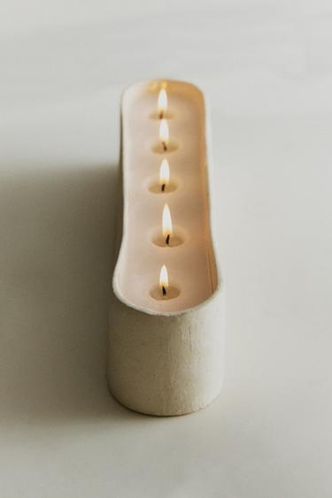 LONG CERAMIC DECORATIVE CANDLE - White by Zara