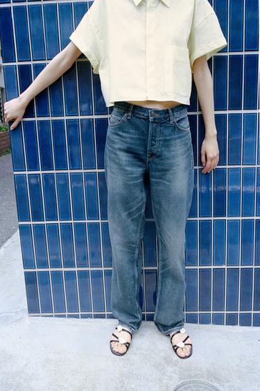 JEANS ZW COLLECTION RELAXED 미드라이즈 - Zara 인디고