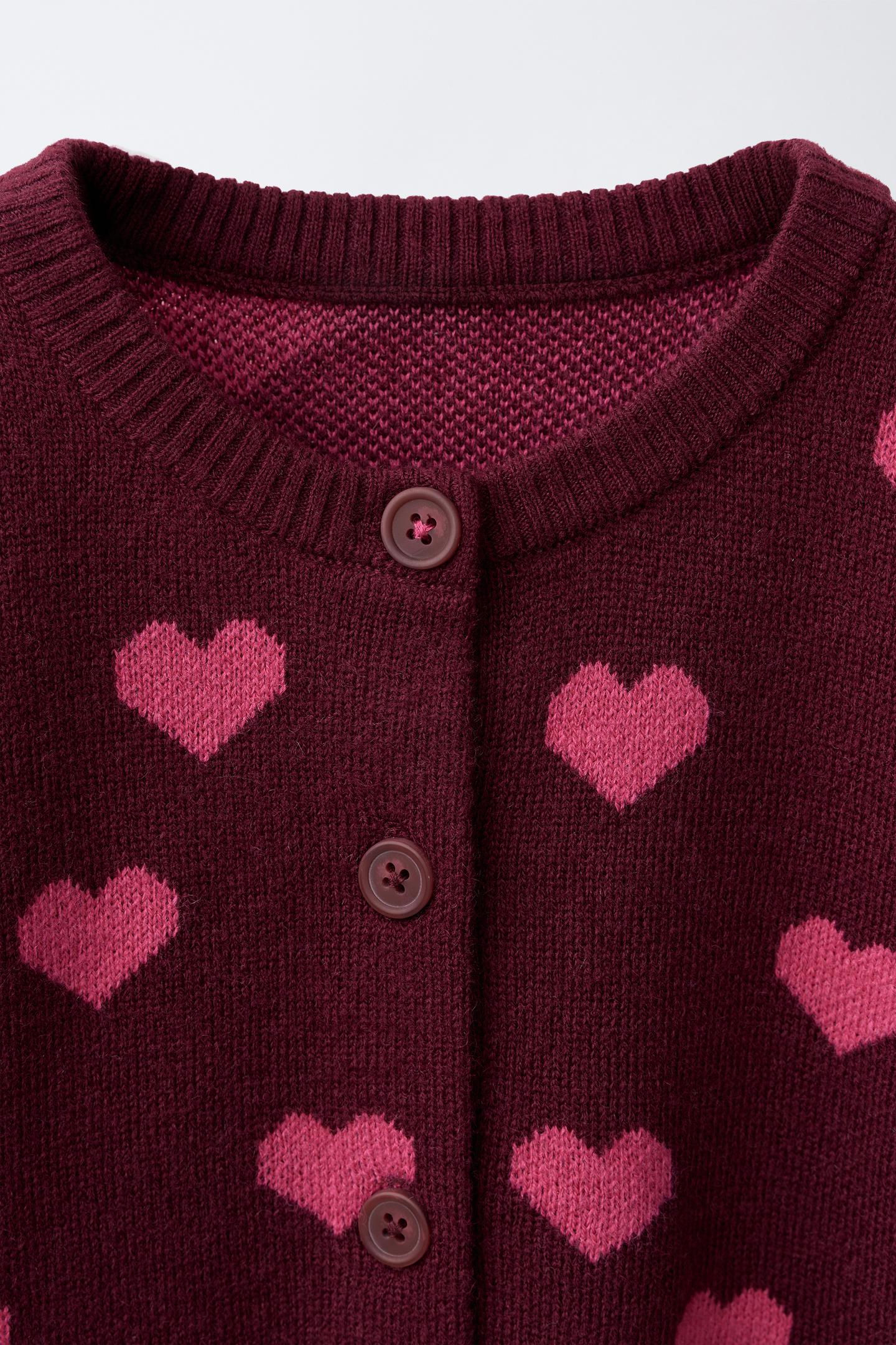 Детский кардиган Zara Heart Print, цвет: Бордовый — фото 3