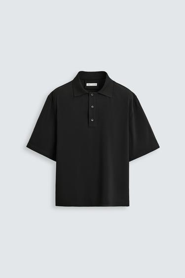 Zara FLOWY POLO SHIRT - Black