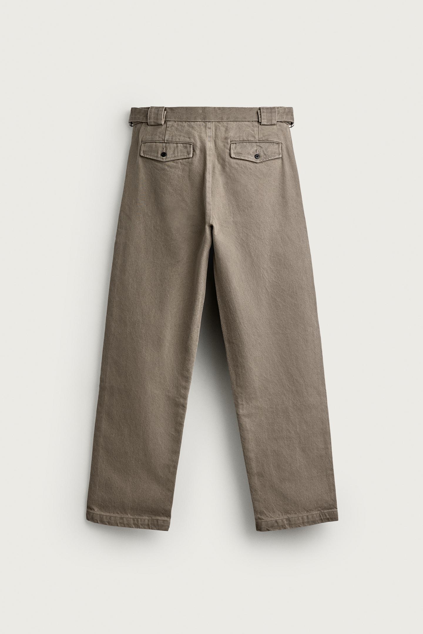 Мужские брюки Zara Straight-Fit Chino Pants with Tabs, цвет: Светлый хаки — фото 8