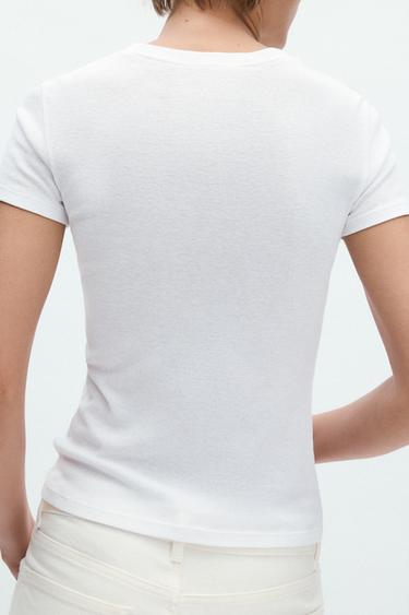 SHORT SLEEVE COTTON T-SHIRT - Oyster-white by Zara - Image 2