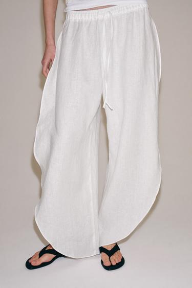 LINEN TROUSERS WITH VENTS ZW COLLECTION - White by Zara