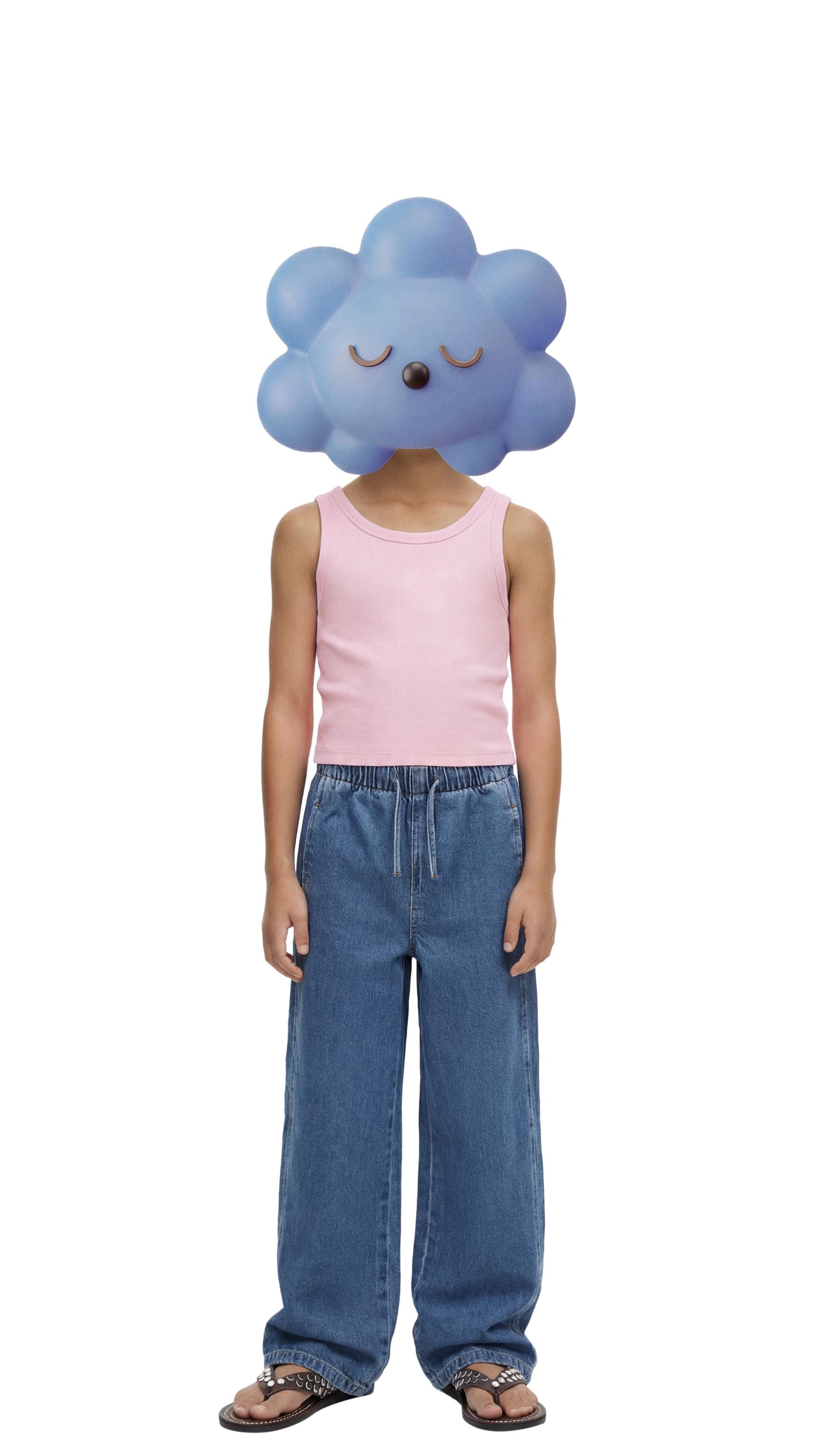 WIDE LEG JEANS WITH DRAWSTRINGS — Blue
