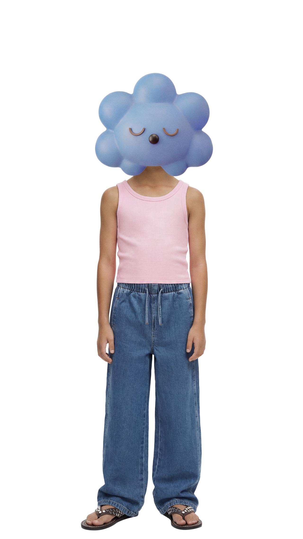 WIDE LEG JEANS WITH DRAWSTRINGS — Blue