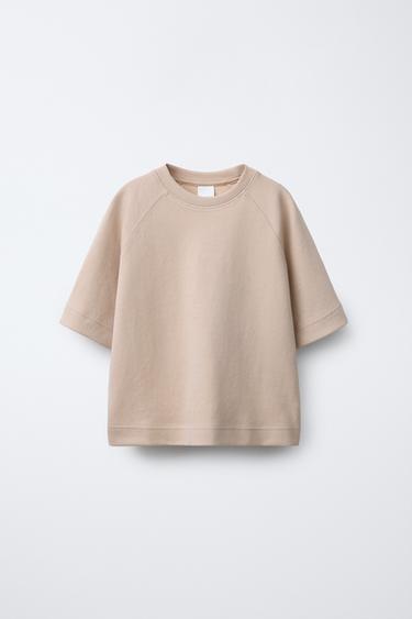 Zara BASIC INTERLOCK T-SHIRT - Ecru