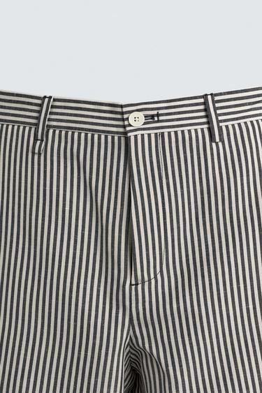 PANTALON RAYURES COTON-LIN - Bleu marine de Zara - Image 7