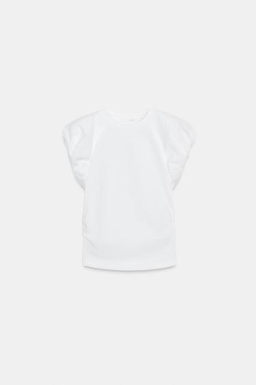 Zara POPLIN COMBINATION T-SHIRT - White