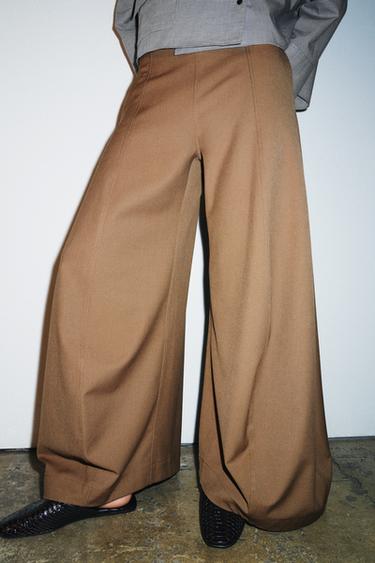 ZW COLLECTION VOLUME WIDE-LEG TROUSERS - Caramel by Zara