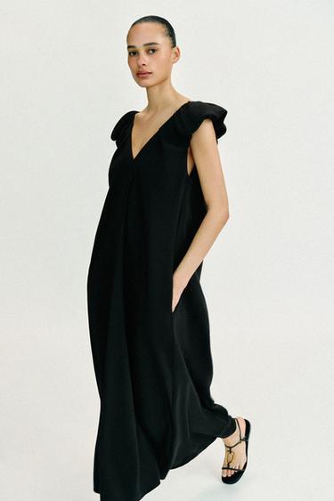 LONG DRESS WITH PUFF SLEEVES - Black by Zara