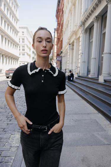 T-SHIRT POLO BIJOUX - Noir de Zara - Image 2
