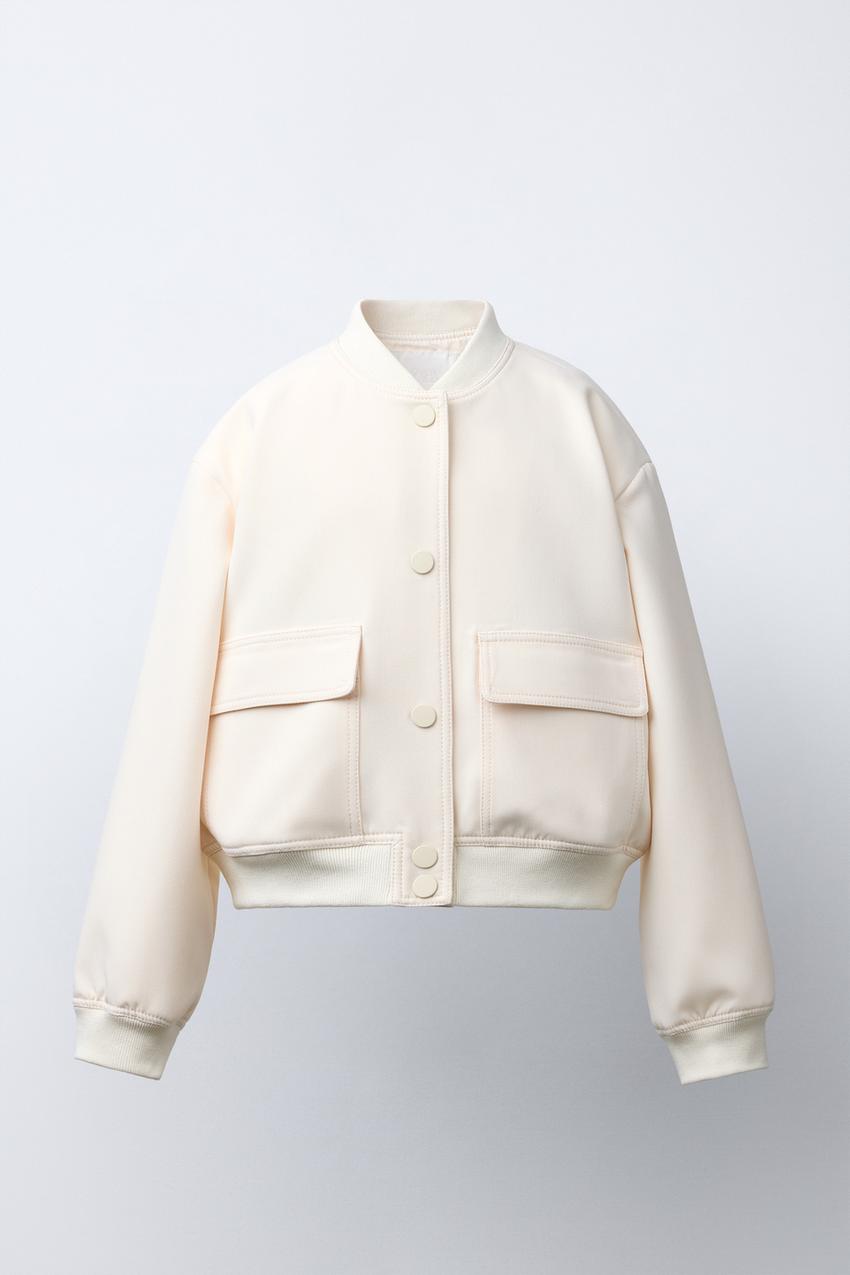 クロップド丈ショルダーパッドボンバージャケット - エクリュ | ZARA 