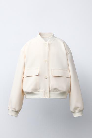 CROPPED BOMBER JACKET WITH SHOULDER PADS - Ecru by Zara