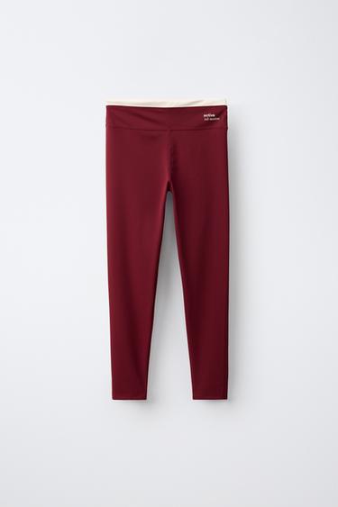 LEGGINGS SPORTY COM VIVO EM CONTRASTE - Borgonha da Zara - Imagem 0