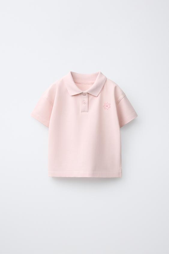 FLORAL EMBROIDERED PIQUÉ POLO SHIRT - Light pink de Zara - Imagen 0