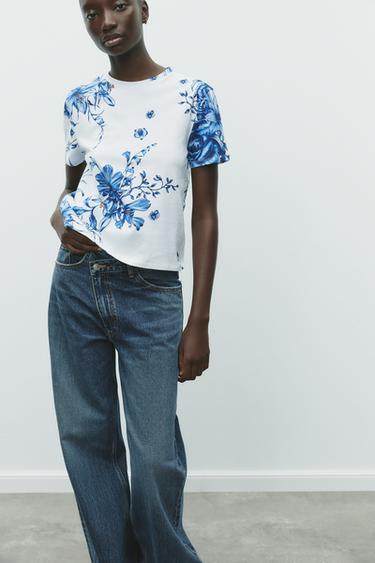 PRINTED T-SHIRT - Blue/White by Zara