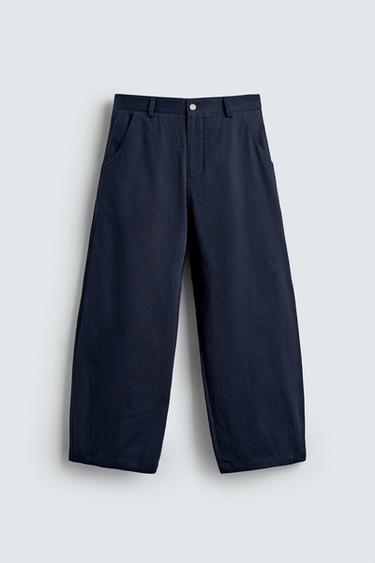 Zara 寬管及踝長褲 - 海藍色