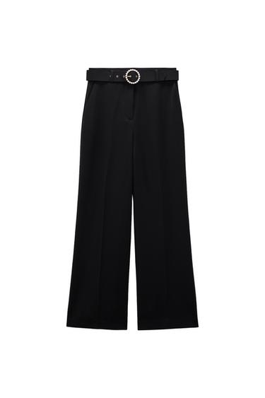 CULOTTES WITH BELT AND FAUX PEARL BUCKLE