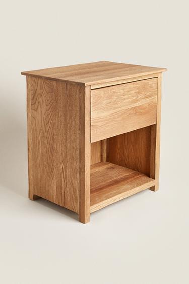 OAK WOOD BEDSIDE TABLE - Light beige by Zara