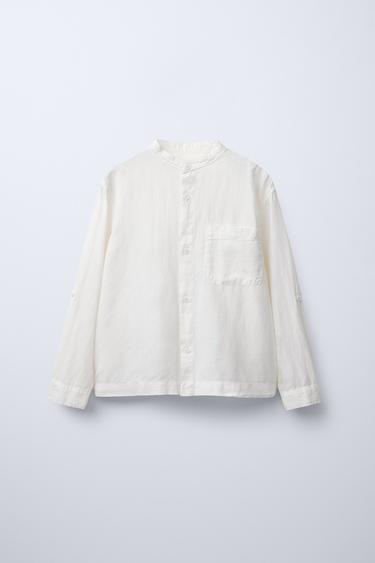 CAMISA CON LINO CUELLO MAO - Crudo de Zara - Imagen 0