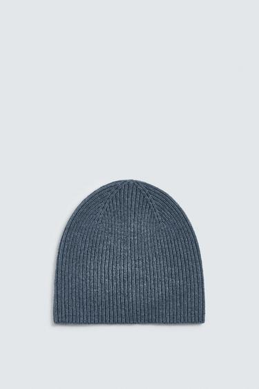 GORRO BEANIE CANALÉ CON LANA - Azul / Gris de Zara