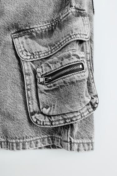 MULTI-CARGO DENIM BERMUDA SHORTS - Mid-grey by Zara