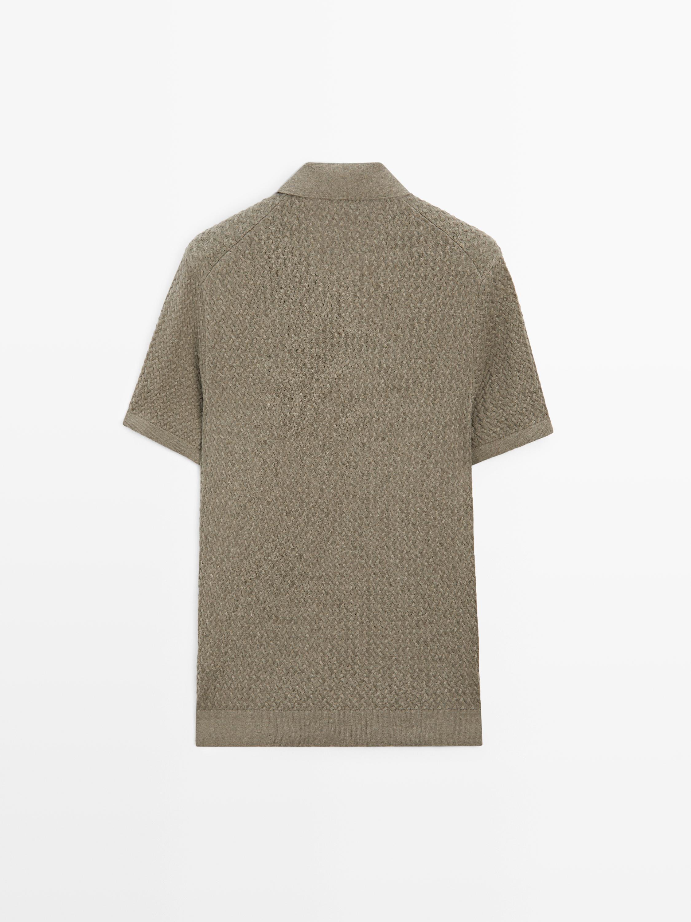 Cable-knit V-neck polo shirt
