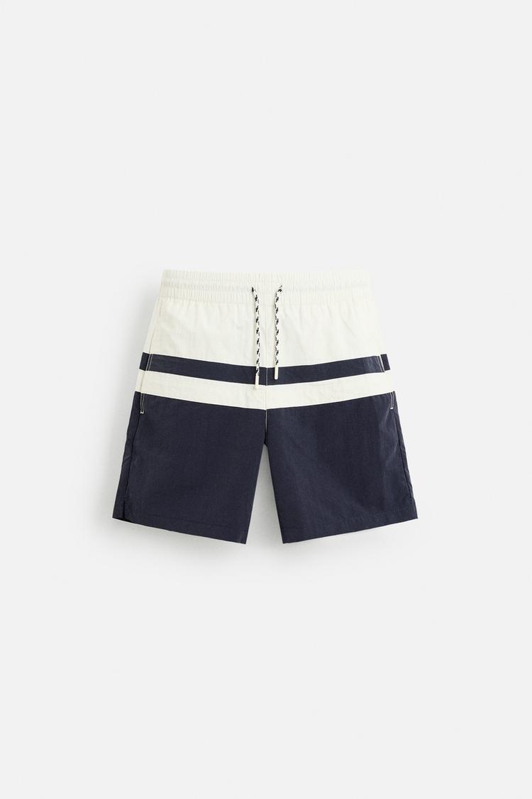 COLOUR BLOCK LONG SWIMMING TRUNKS