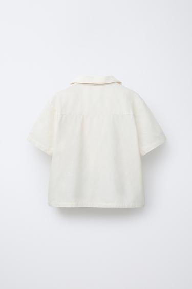 LINEN BLEND SHIRT WITH DIFFERENT EMBROIDERIES - Ecru by Zara - Image 1