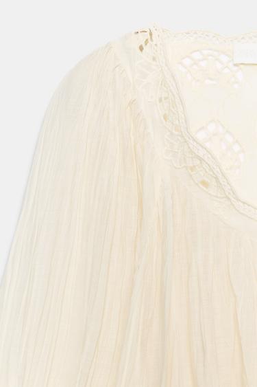 BLOUSE FROISSÉE BRODÉE ZW COLLECTION - Écru de Zara - Image 6