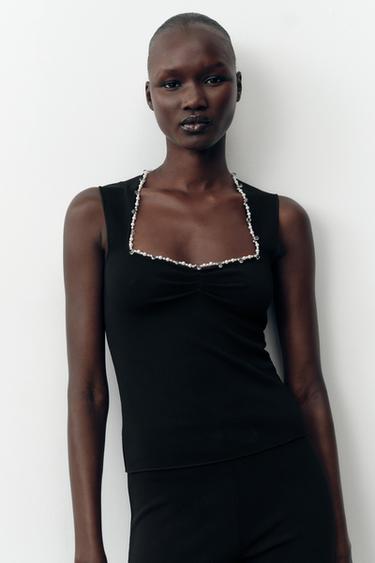 TOP STRETCH FIL MÉTALLISÉ - Noir de Zara - Image 1