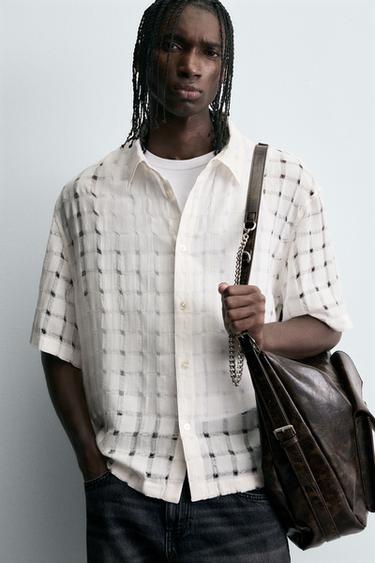 JACQUARD NEEDLE-PUNCH SHIRT - Oyster-white by Zara - Image 4