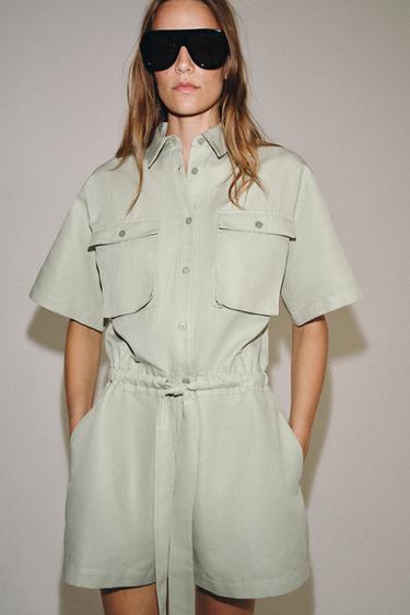 HEMD-OVERALL MIT GÜRTEL ZW COLLECTION - Helles Minzgrün von Zara