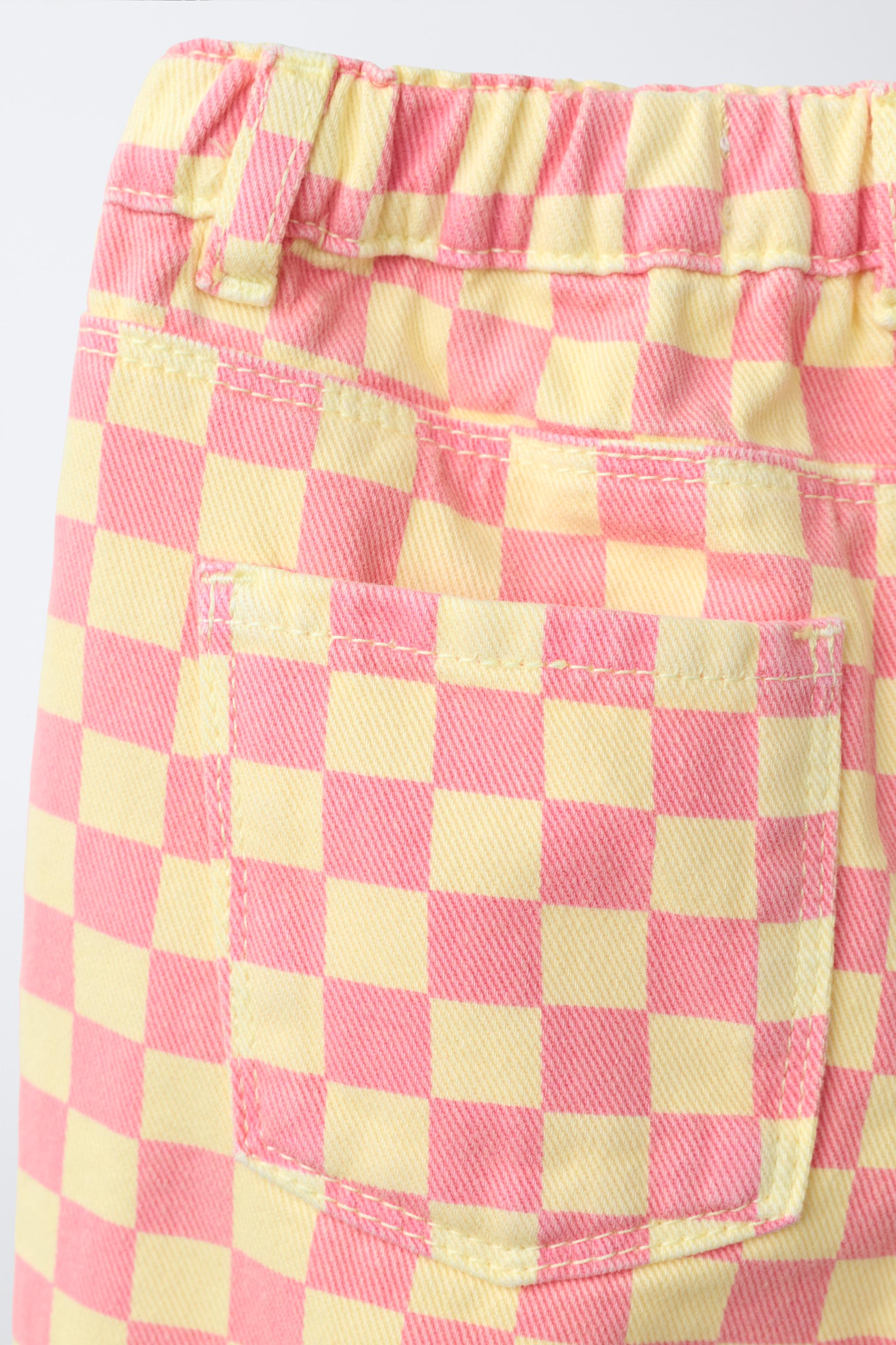 SHORT EN SERGÉ COUPE MOM À DAMIER